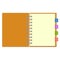 Blank notebook with colorful information bookmarks