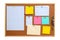 Blank notes pinned into brown corkboard