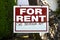 Blank One Bedroom For Rent Sign in Front Yard with Background