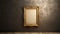 Blank ornate gold picture frame on black wall, mockup