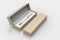 Blank Paper Packaging Pen Box with Foam Insert tray. 3d render illustration.