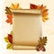 Blank paper scroll with autumn leaves