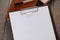 Blank paper sheet on a clipboard. Business and office supplies