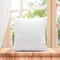 Blank pillows made from soft feather on morning window and curtains background with bedding concept. White pillow template place