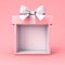 Blank pink gift box product display showcase or blank exhibition booth gift box mock up stand with white ribbon bow