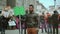 Blank placard political protest. Tracking point green screen. Political rally 4k