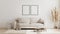 Blank poster frame mock up in  scandinavian style living room interior, modern living room interior background, beige sofa and
