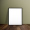 Blank poster stand on a wooden floor over modern wallpaper with