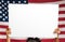 Blank poster for text in hands over US flag, empty space
