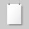 Blank posters hanging with shadows. White hanging white paper on binders. A4 paper page, mockup, sheet on wall - vector