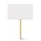 Blank protest sign with wooden holder. Realistic vector demonstration banner. Strike action cardboard placard mockup.