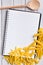 Blank recipe book with various pasta