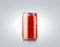 Blank red cold aluminium soda can mockup with drops