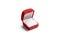 Blank red velvet opened ring box mockup, isolated