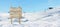 Blank road sign in ski resort. Ski lift and slopes in background