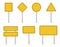 Blank road signs set. Empty yellow street signs. Vector illustration