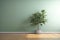 Blank sage green wall in house with green tropical tree, generated by AI