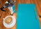 Blank sheet of paper with espresso cooker and coffee with copyspace