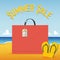 Blank shopping bag on beach and sea background in summer sale concept . Vector