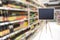 Blank sign blackboard in supermarket for menu advertise