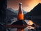 blank soda bottle podium mockup in lava stream for product presentation and lava mountain ground background.Generative AI