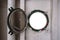 Blank space of vintage circle porthole or window frame at rusted