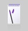 Blank spiral notepad notebook with realistic purple pen on white background. Display Mock up for your entries, vector