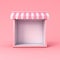 Blank sweet exhibition booth store or blank display shop stand with pink striped awning on pink pastel color background