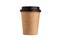 Blank take away kraft coffee cup on white background.