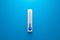 Blank template of Celsius and Fahrenheit thermometer on blue background with low temperature or winter concept. 3D rendering