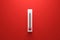 Blank template of Celsius and Fahrenheit thermometer on red background with high temperature or summer concept. 3D rendering