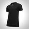 Blank template men black polo shirt short sleeve, front view half turn bottom-up, isolated on gray background with clipping path.