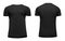 Blank template men black t shirt short sleeve, front and back view bottom-up, isolated on white background with clipping path.