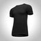 Blank template men black t shirt short sleeve, front view half turn bottom-up, on gray background. Mockup concept tshirt