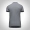 Blank template men grey polo shirt short sleeve, back view bottom-up, on gray background clipping path. Mockup t-shirt