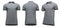 Blank template men grey polo shirt short sleeve, front and back view half turn bottom-up, isolated on white background