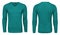 Blank template mens turquoise sweatshirt long sleeve, front and back view, white background. Design pullover mockup for print.
