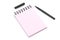 Blank template spiral pink notebook notepad, pencil, isolated white background