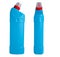 Blank toilet cleaner bottle. Blue plastic isolated packaging. Household chemistry. Front and side view