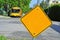 Blank traffic sign and school bus