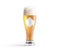 Blank transparent beer glass with white rhomb label mockup, isolated