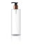 Blank transparent cosmetic cylinder bottle with black pump head and copper neck.