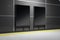 Blank two black banner in dark underground corridor with tile wall. Ad and commercial concept. Mock up