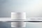 Blank, unbranded cosmetic cream jar standing in water. Skin care product presentation. Skincare, beauty. Jar with copy