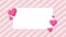 Blank Valentines day card background with hearts on a pink and white striped background