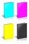 Blank vertical book template standing on white surface. CMYK 3D rendering