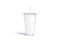 Blank white acrylic tumbler with straw mockup, isolated