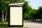 Blank white ad glass side of a bus shelter. busstop. commercial banner ad space