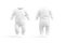 Blank white baby zip-up sleepsuit mockup, front and back view