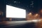 A blank white banner mockup for advertising near a nighttime highway with long exposure